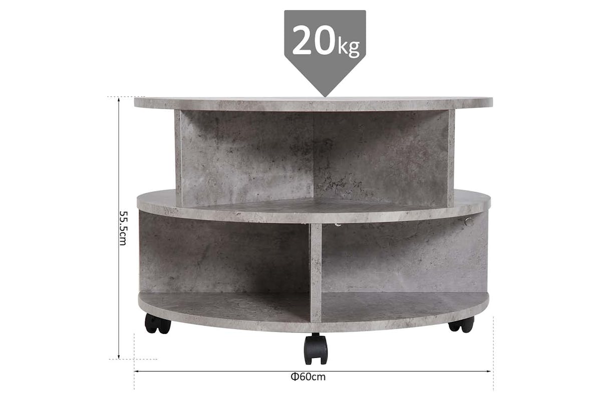 Homcom 2-Tier Round Coffee Table with Wheels & Storage | Cement-6