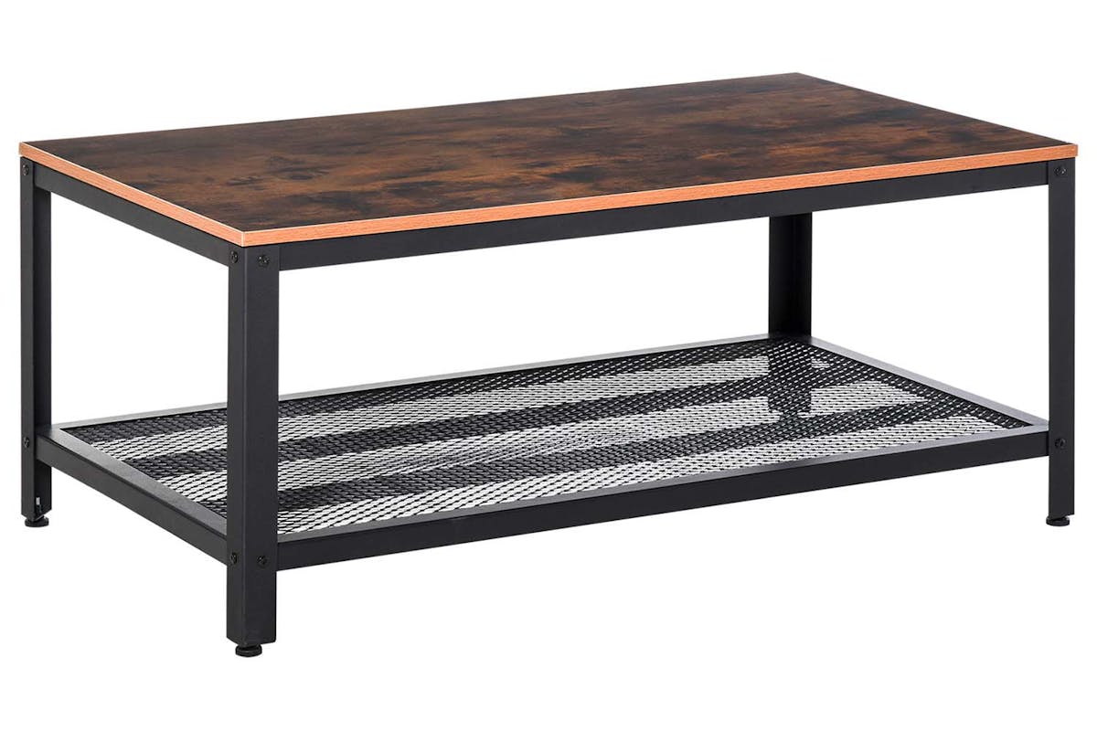 Homcom 2-Tier Wooden Coffee Table | Retro Wood/Black