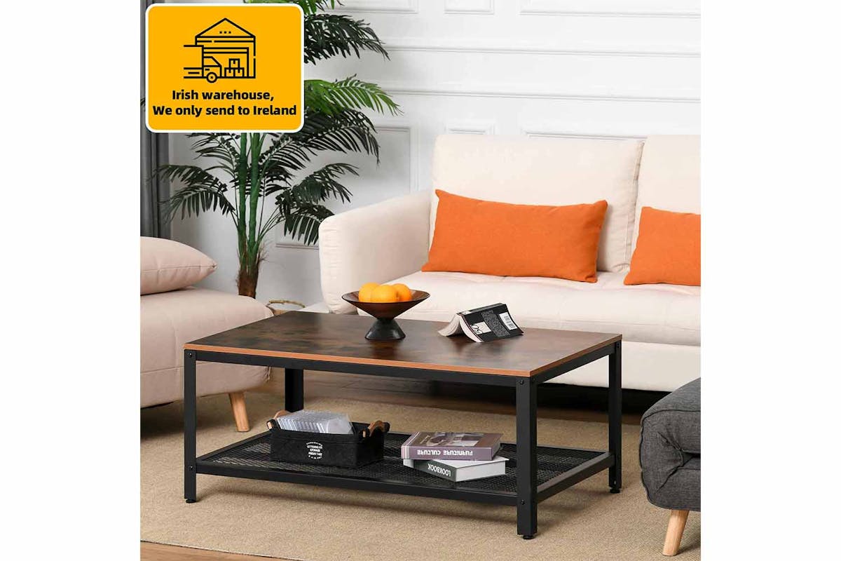 Homcom 2-Tier Wooden Coffee Table | Retro Wood/Black-2