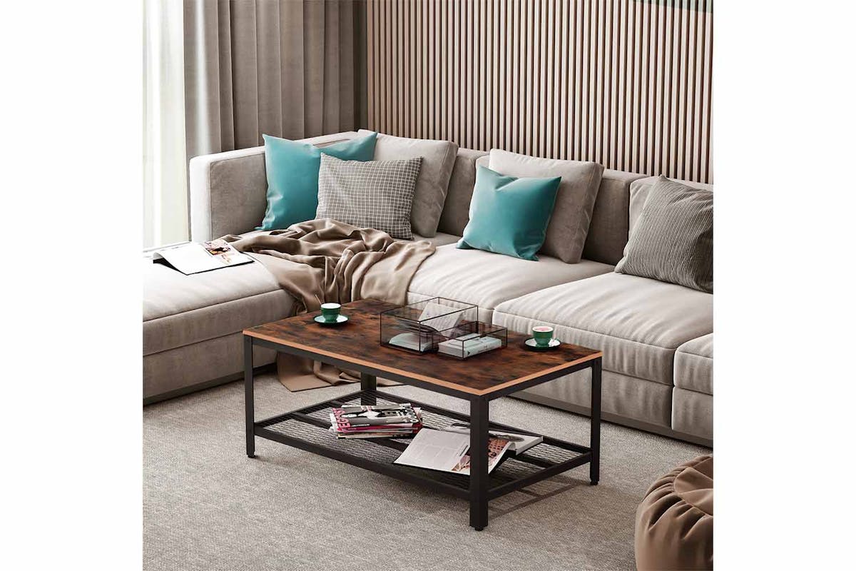 Homcom 2-Tier Wooden Coffee Table | Retro Wood/Black-3