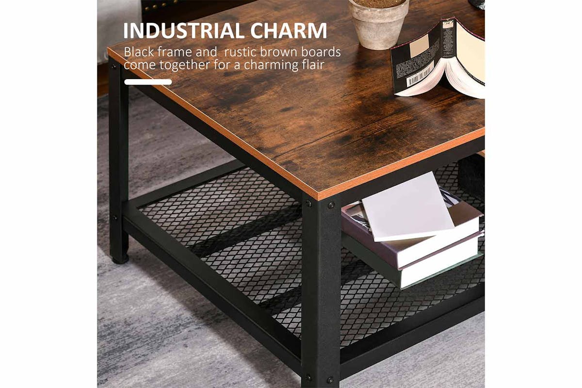 Homcom 2-Tier Wooden Coffee Table | Retro Wood/Black-4