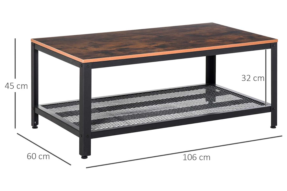 Homcom 2-Tier Wooden Coffee Table | Retro Wood/Black-7