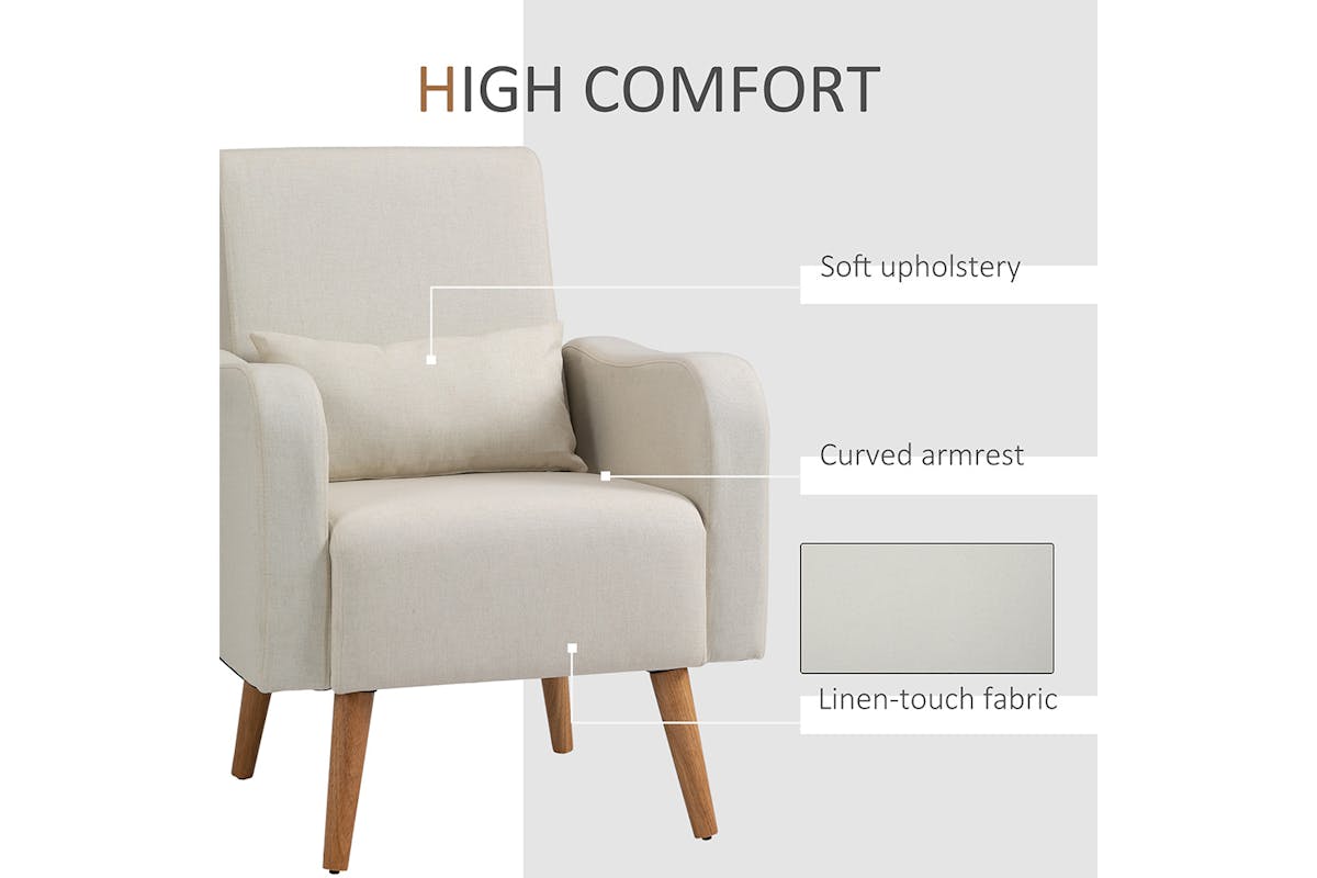 Homcom Single Seater Armchair | Cream White-3