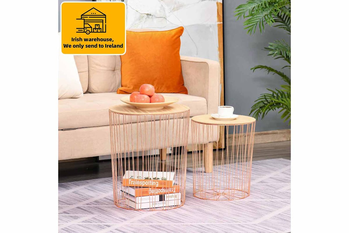 Homcom Metal Base Side Table | Rose Gold/Natural-2