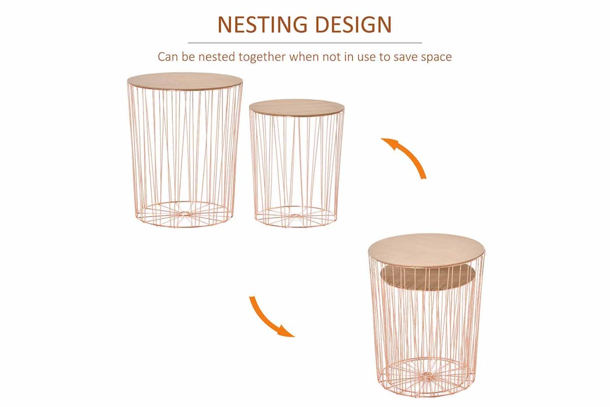 Homcom Metal Base Side Table | Rose Gold/Natural-3