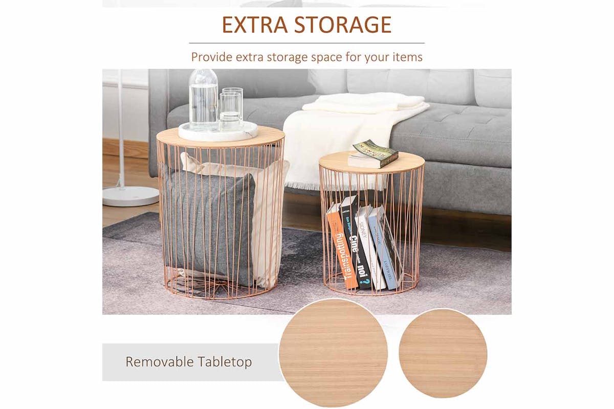 Homcom Metal Base Side Table | Rose Gold/Natural-4