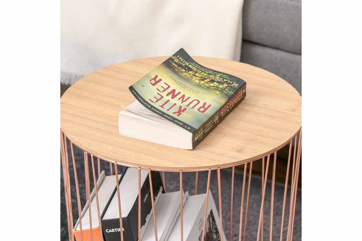 Homcom Metal Base Side Table | Rose Gold/Natural-6