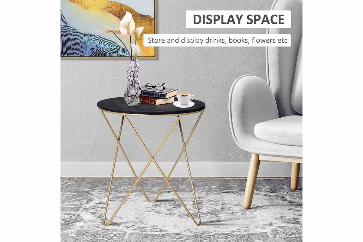 Homcom Lift-Top Side Table | Black/Gold-3