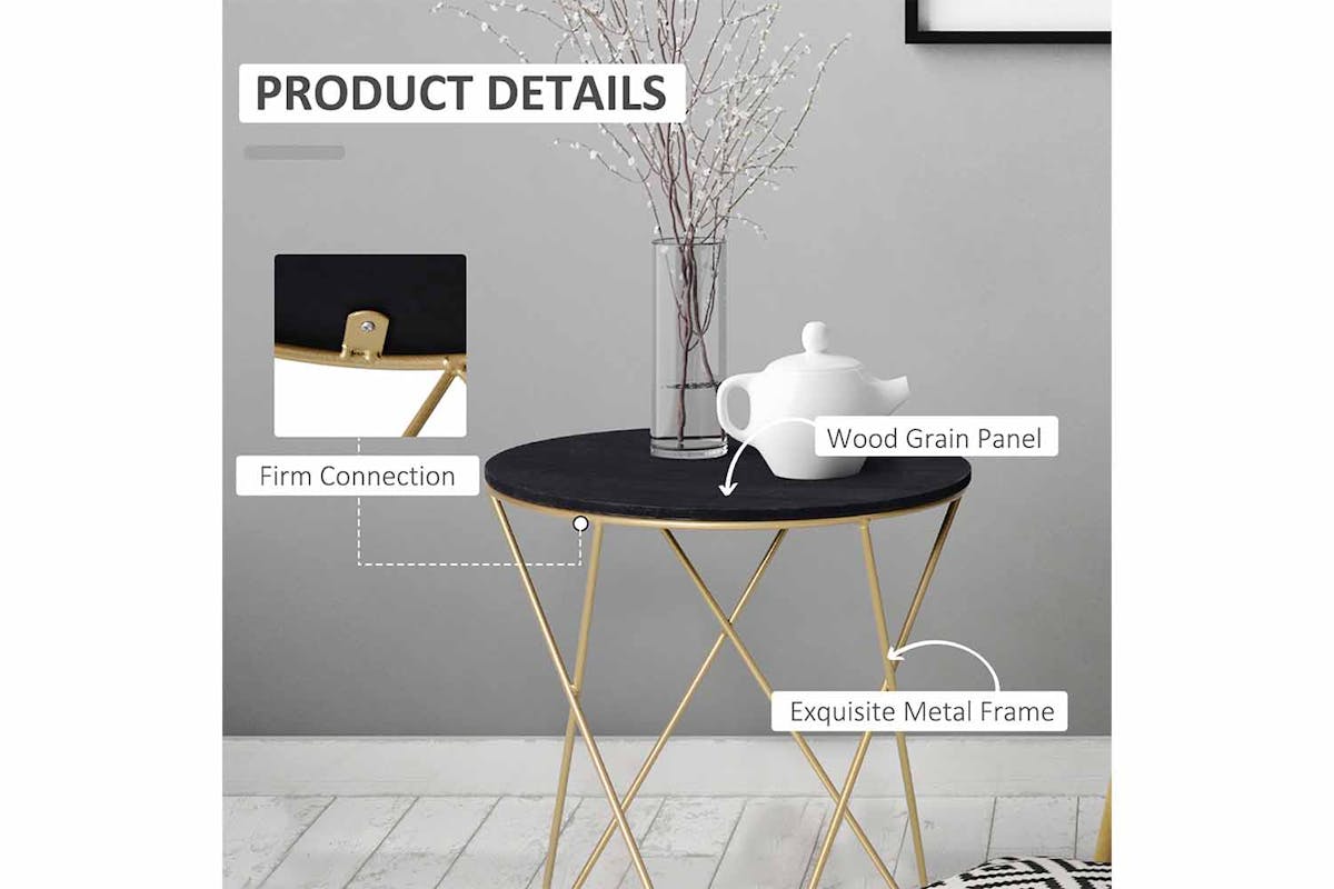 Homcom Lift-Top Side Table | Black/Gold-4