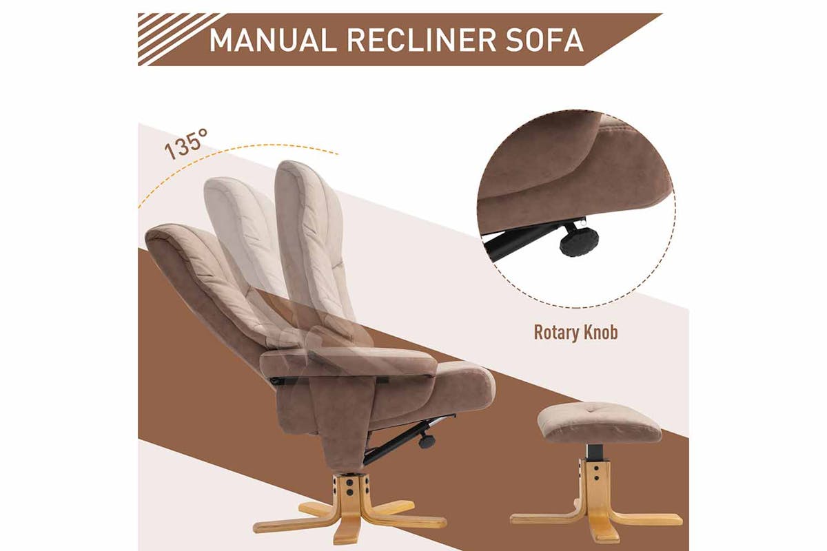 Homcom Recliner Armchair  with Footstool | Brown-4