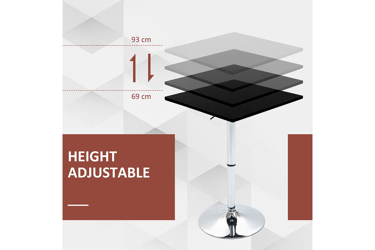 Homcom Modern Height Adjustable Bar Table with Square Tabletop | Black/Silver-3