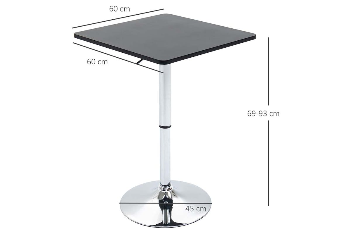 Homcom Modern Height Adjustable Bar Table with Square Tabletop | Black/Silver-5