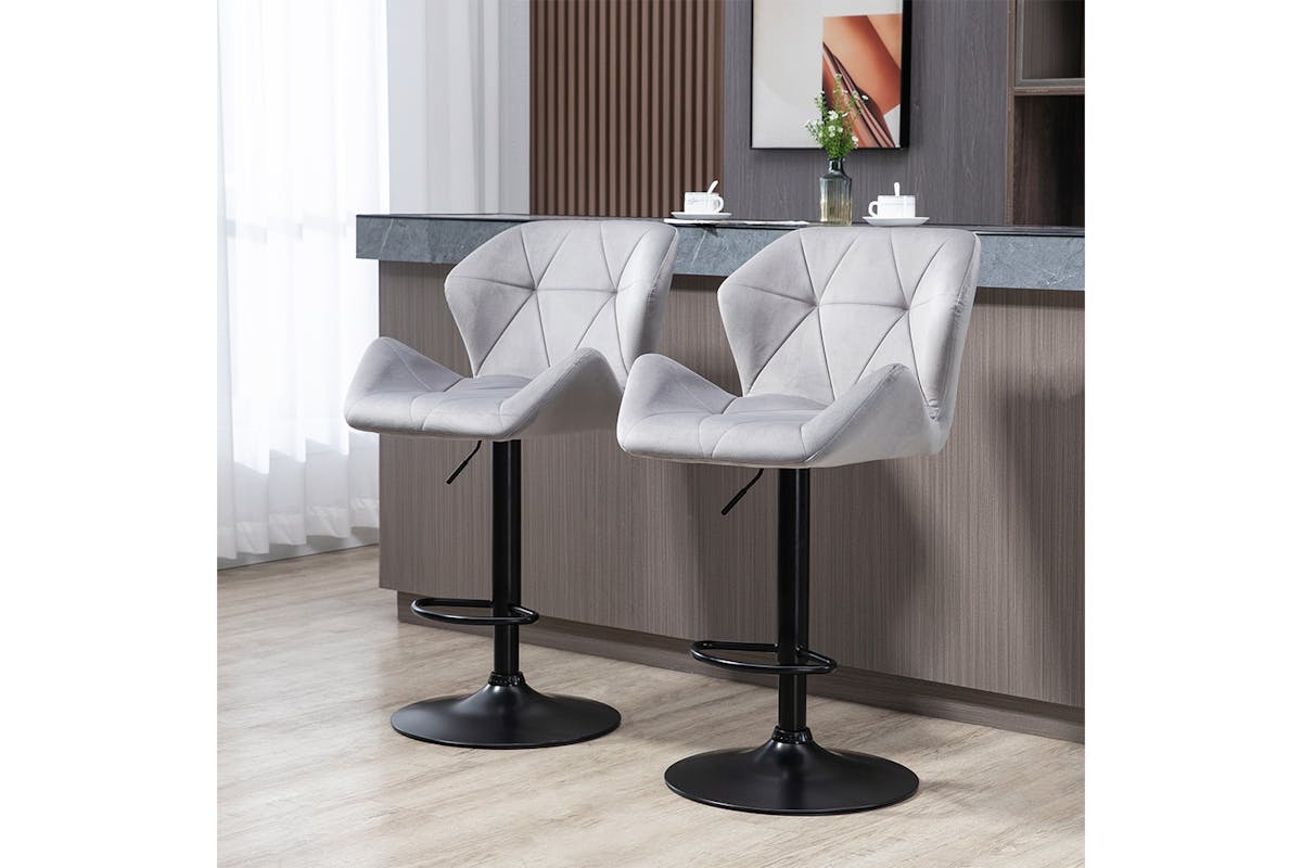 Homcom Bar Stools with Metal Frame Footrest | Grey | Set of 2-2