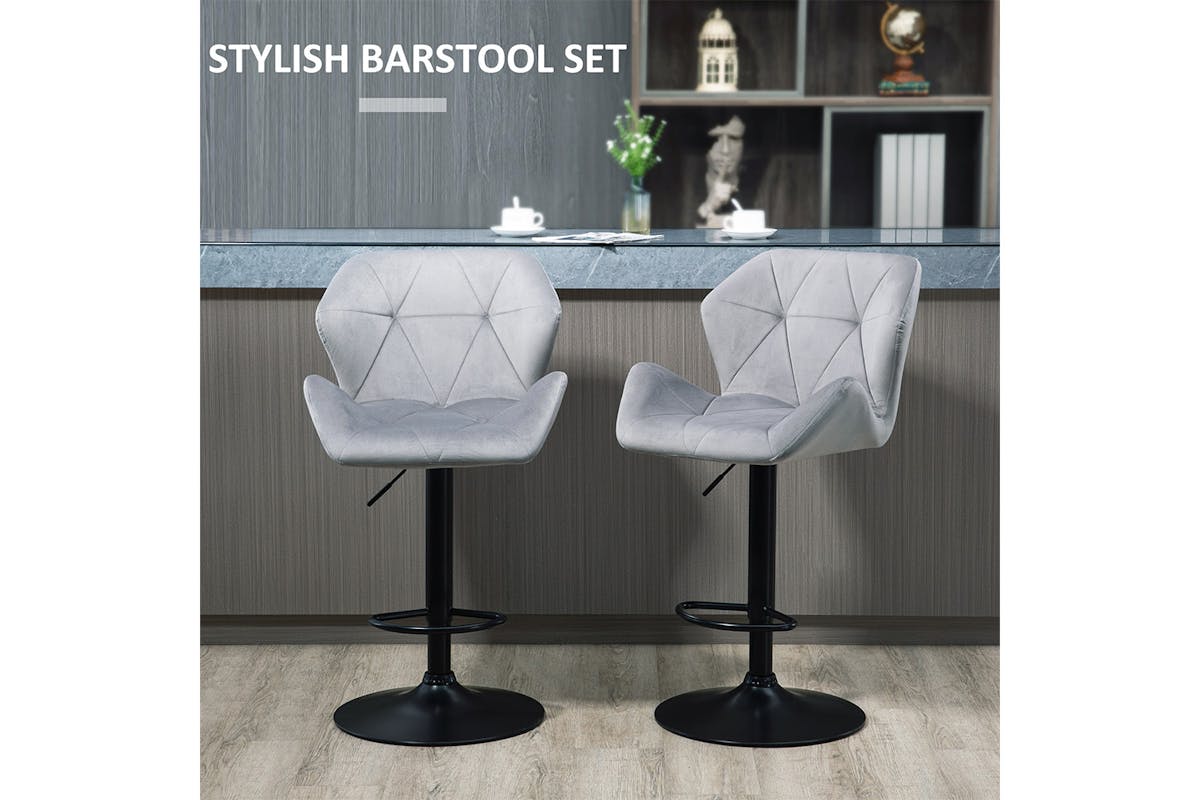 Homcom Bar Stools with Metal Frame Footrest | Grey | Set of 2-3