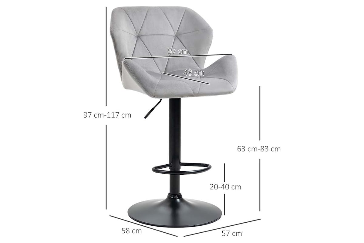 Homcom Bar Stools with Metal Frame Footrest | Grey | Set of 2-7
