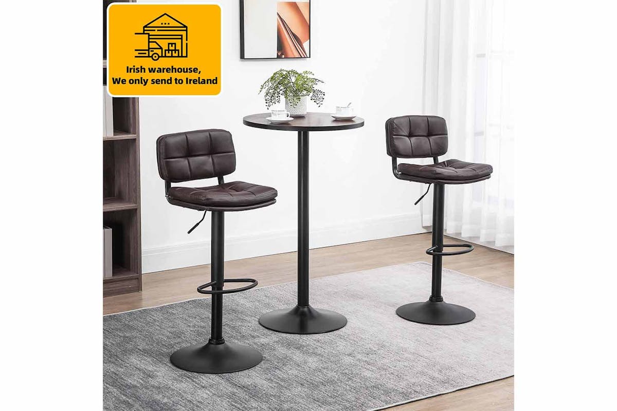 Homcom Adjustable Height Bar Stools with Backs | Brown-2