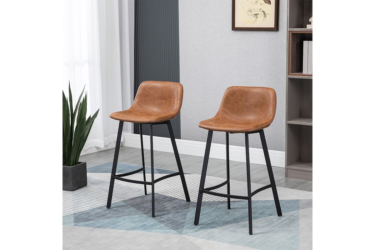 Homcom Bar Stools with Steel Legs | Brown/Black | Set of 2-2