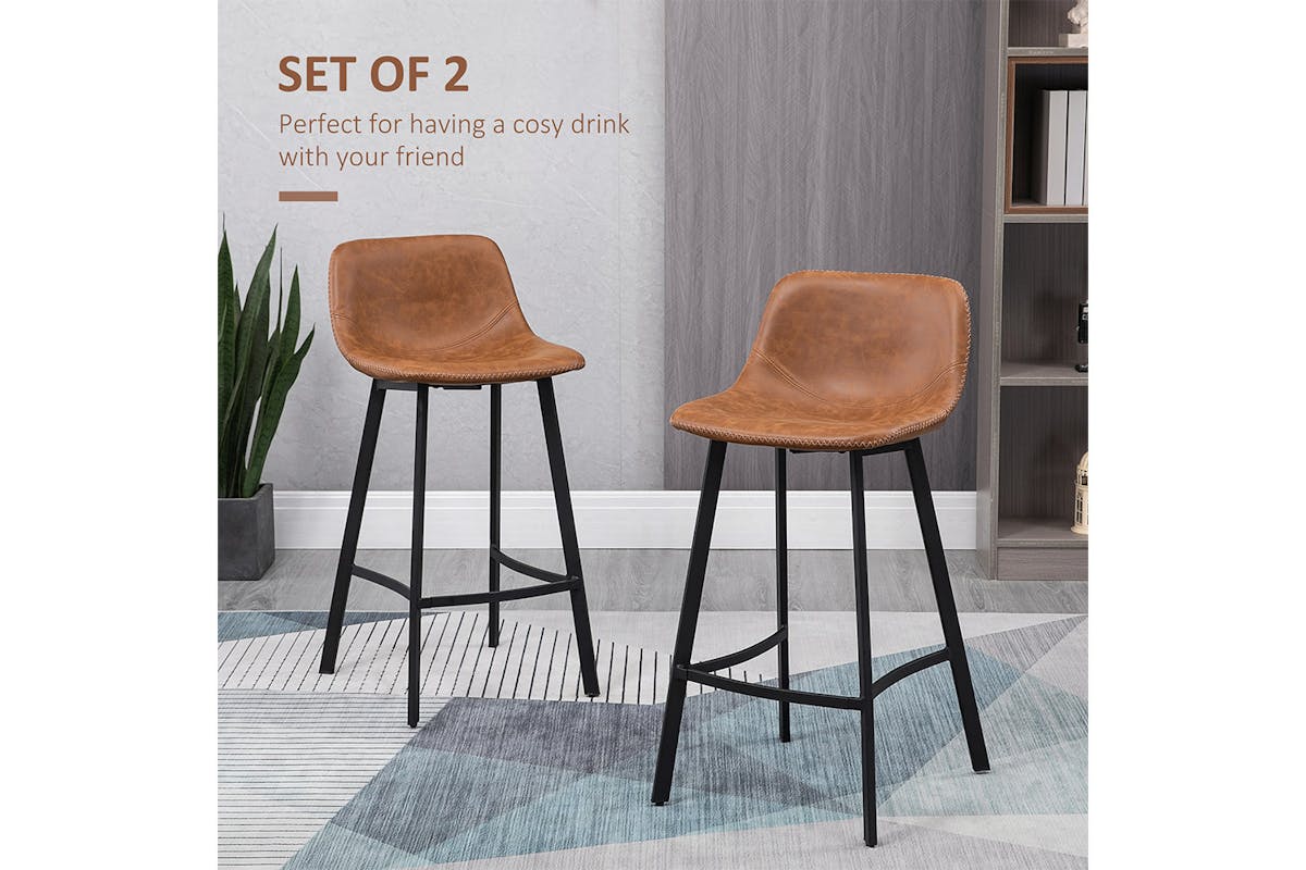 Homcom Bar Stools with Steel Legs | Brown/Black | Set of 2-3