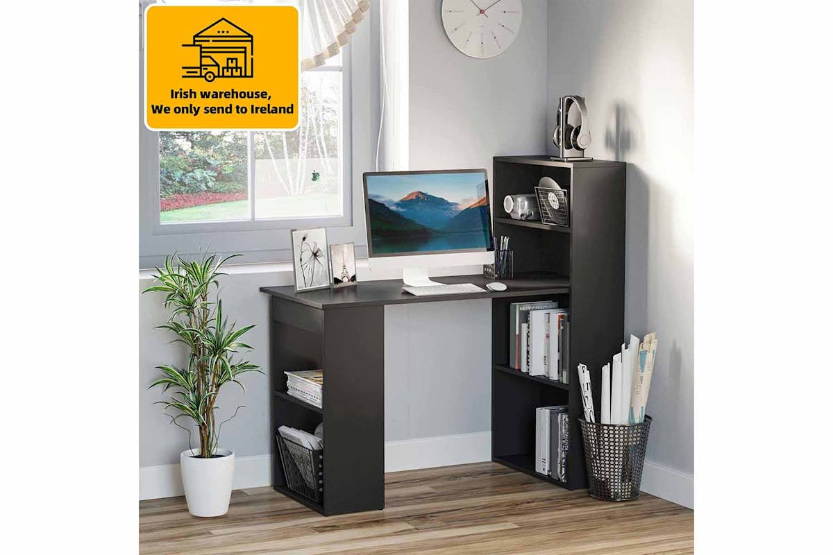 Homcom Computer Desk with Bookshelf | Black-5