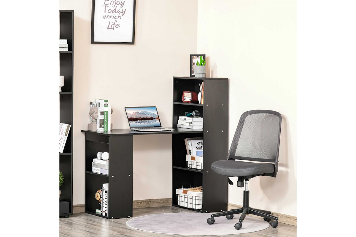 Homcom Computer Desk with Bookshelf | Black-2