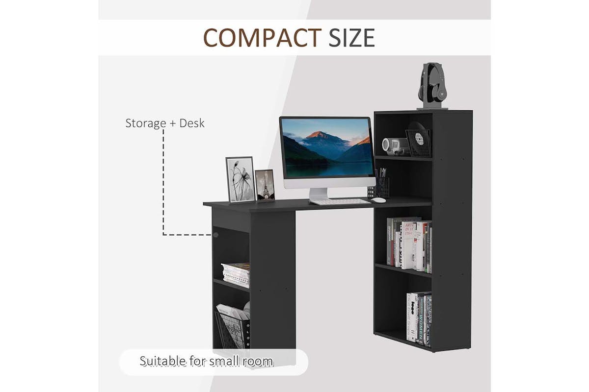 Homcom Computer Desk with Bookshelf | Black-6