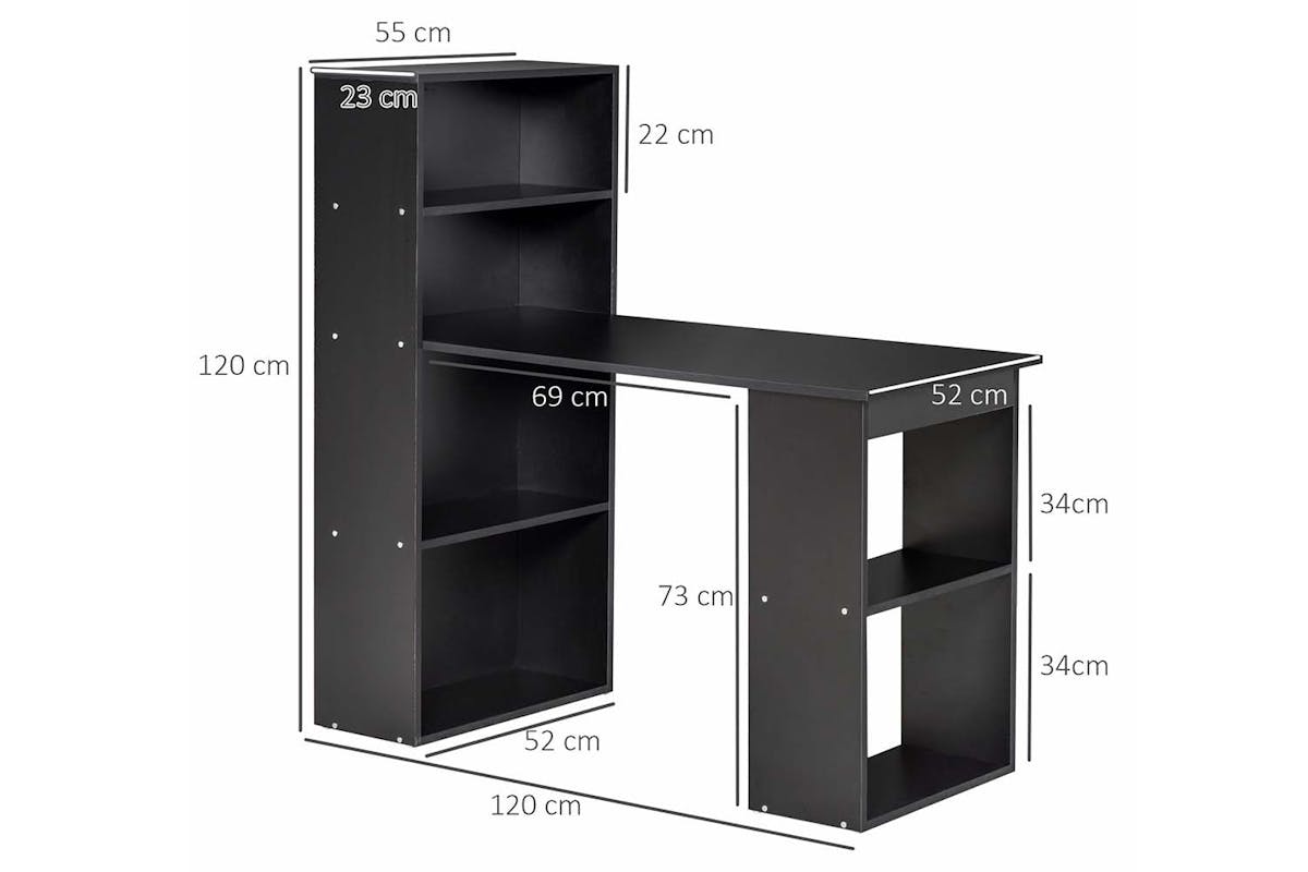 Homcom Computer Desk with Bookshelf | Black-7