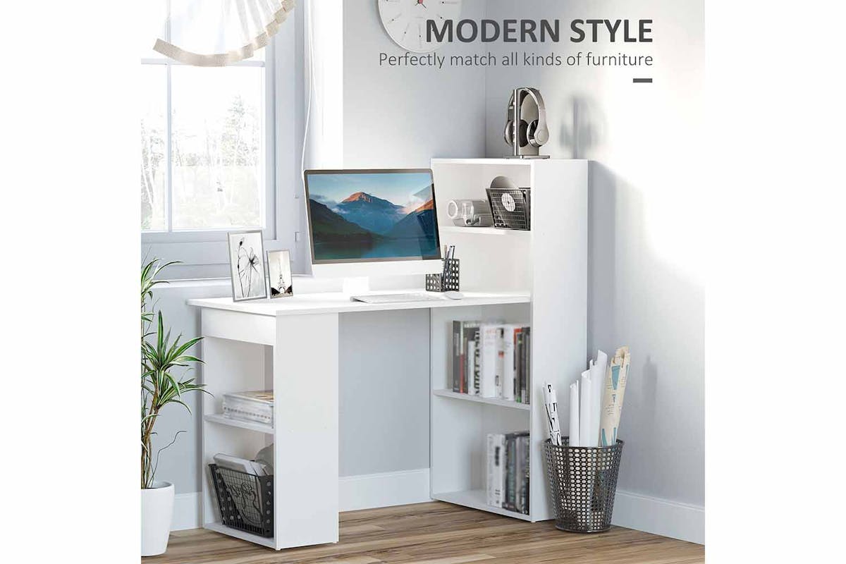 Homcom Computer Desk with Bookshelf | White-5