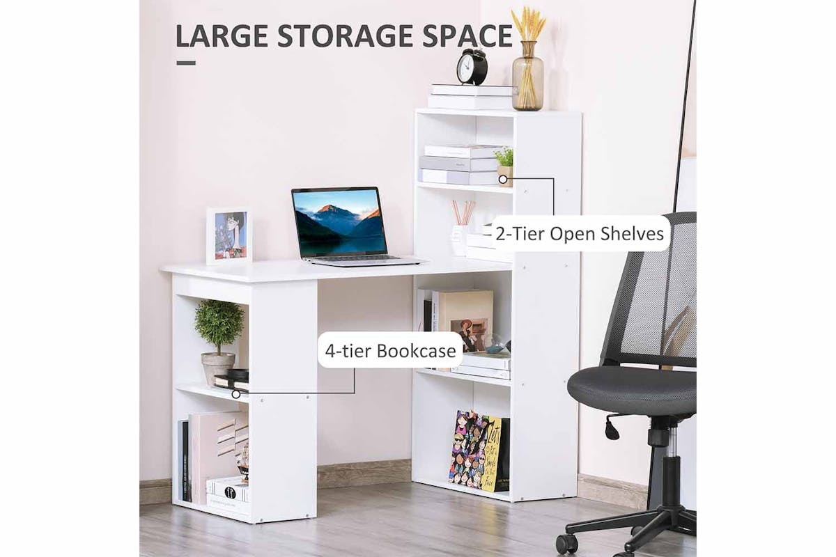 Homcom Computer Desk with Bookshelf | White-6