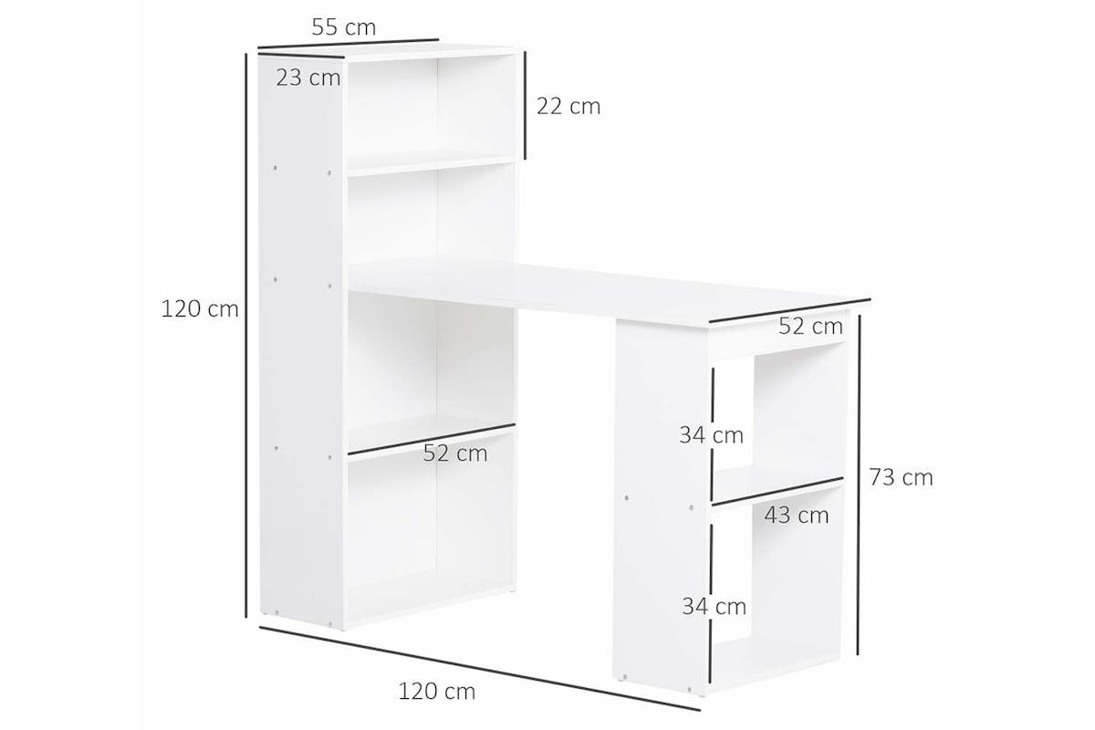 Homcom Computer Desk with Bookshelf | White-7