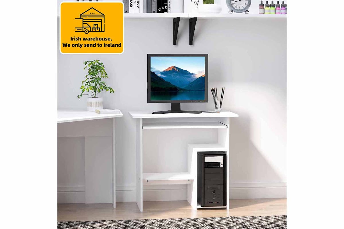Homcom Computer Desk with Keyboard Tray & Storage Shelf | White-2