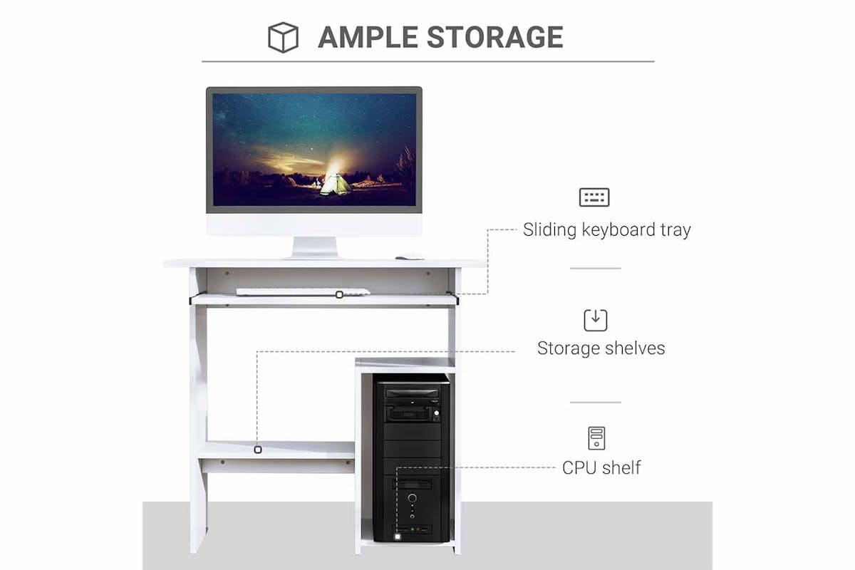 Homcom Computer Desk with Keyboard Tray & Storage Shelf | White-3