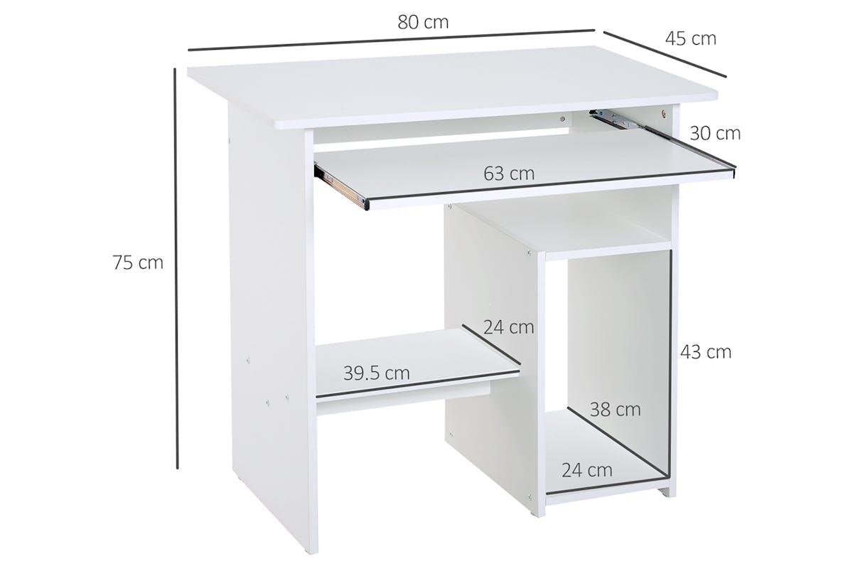Homcom Computer Desk with Keyboard Tray & Storage Shelf | White-7
