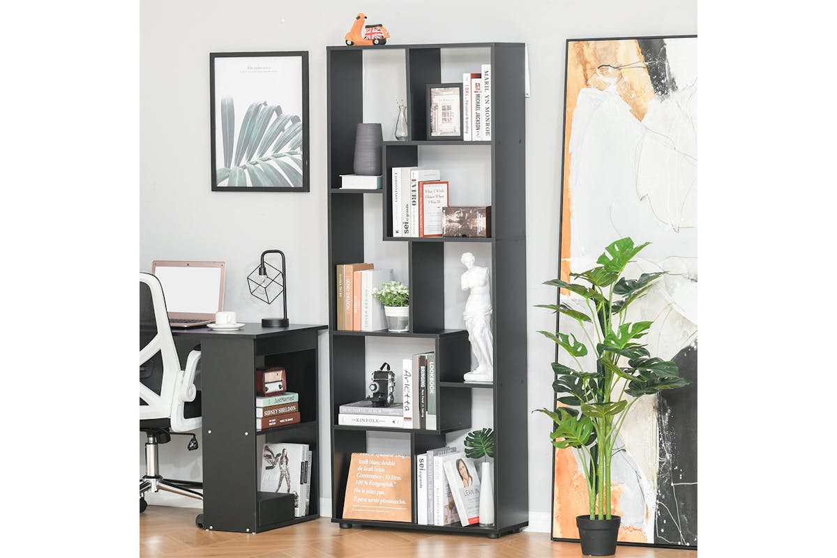 Homcom Bookcase | Melamine Surface | 8 Shelves | Black-2