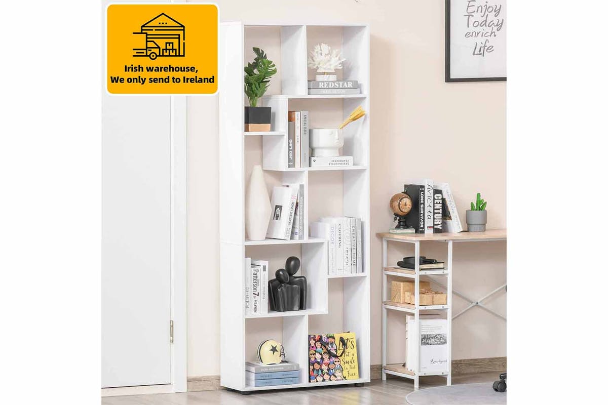 Homcom 8-Shelf Bookcase with Melamine Surface Foot Pads | White-2