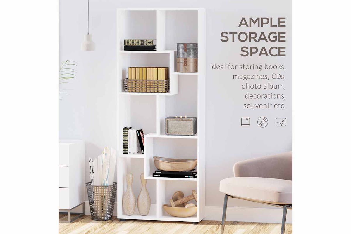 Homcom 8-Shelf Bookcase with Melamine Surface Foot Pads | White-3