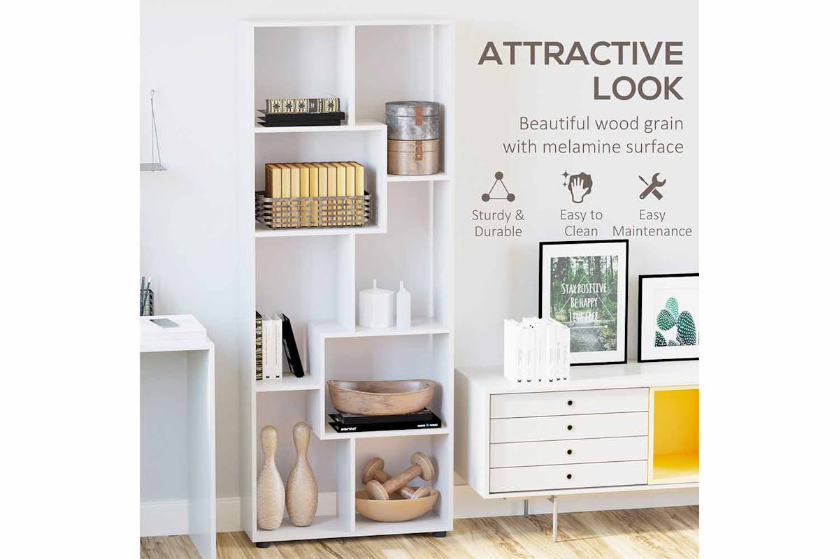 Homcom 8-Shelf Bookcase with Melamine Surface Foot Pads | White-4