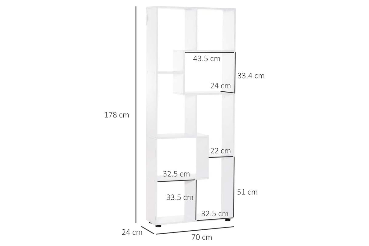 Homcom 8-Shelf Bookcase with Melamine Surface Foot Pads | White-7