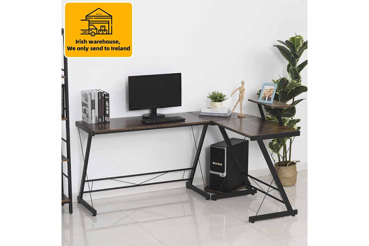 Homcom Home Office Computer Desk | Black/Wood Grain-2