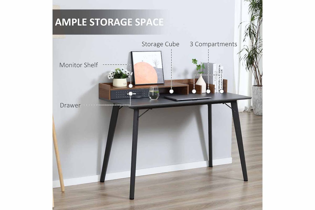 Homcom Student Desk with Drawer | Brown/Black-3