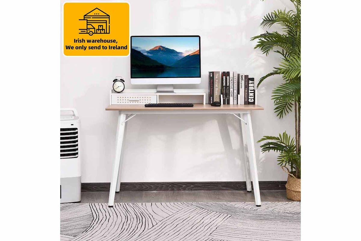 Homcom Writing Desk with Drawer| Brown/White-2