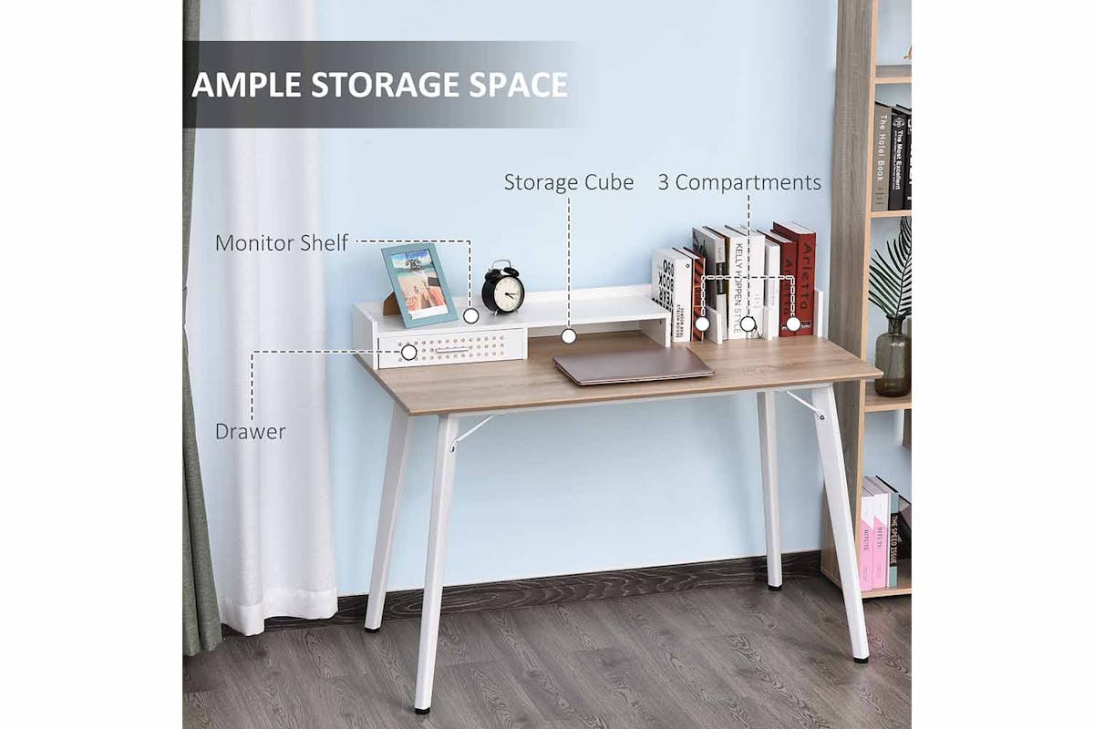 Homcom Writing Desk with Drawer| Brown/White-3