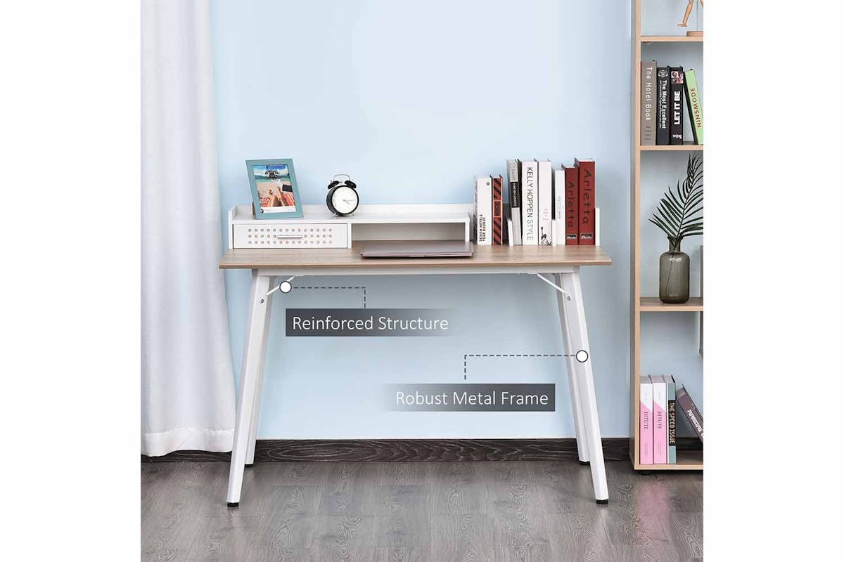 Homcom Writing Desk with Drawer| Brown/White-4