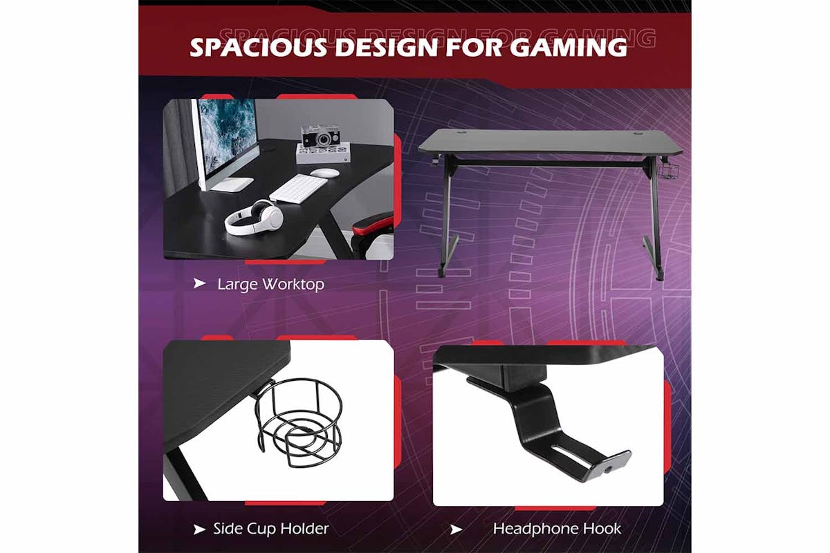 Homcom Steel Frame Gaming Desk | Black-3