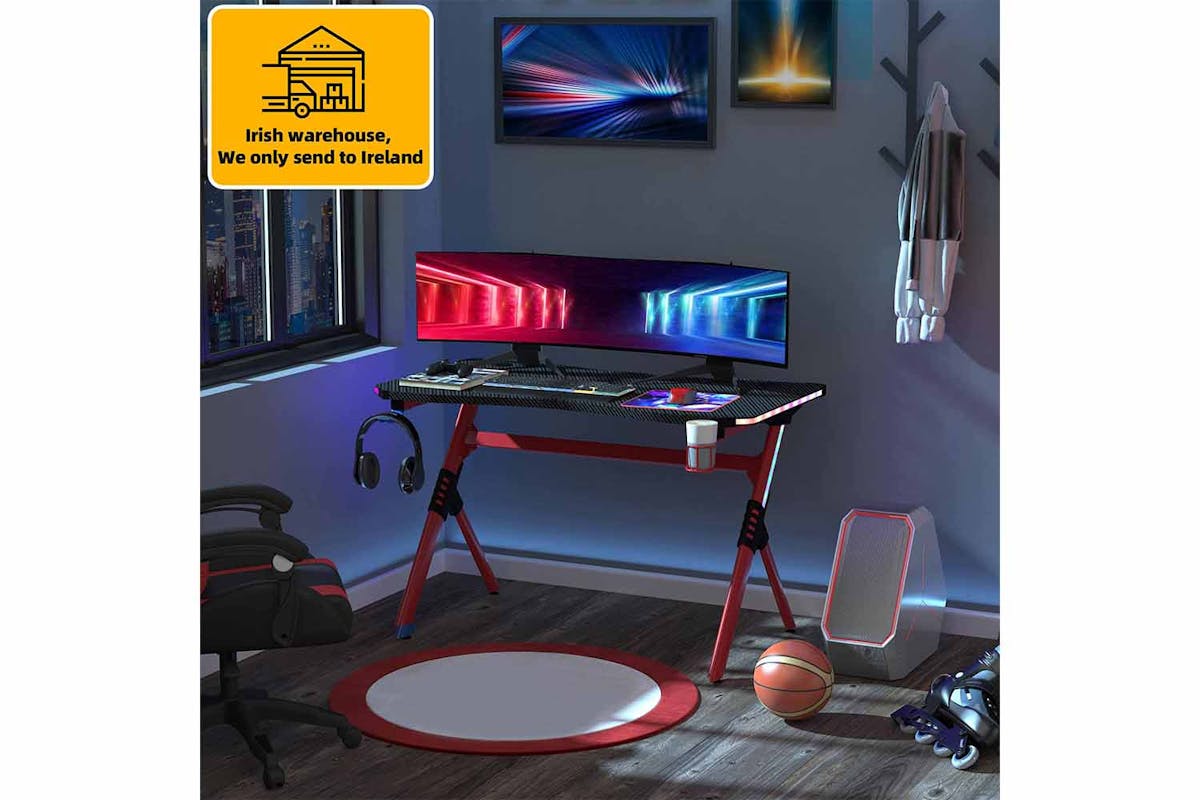 Homcom Gaming Computer Desk | Black/Red-2