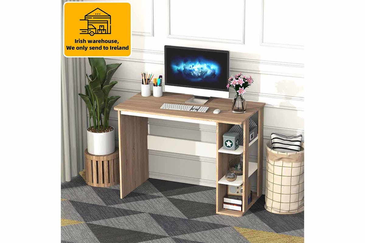 Homcom Computer Desk with 3-Tier Storage Shelf | Natural/White-6