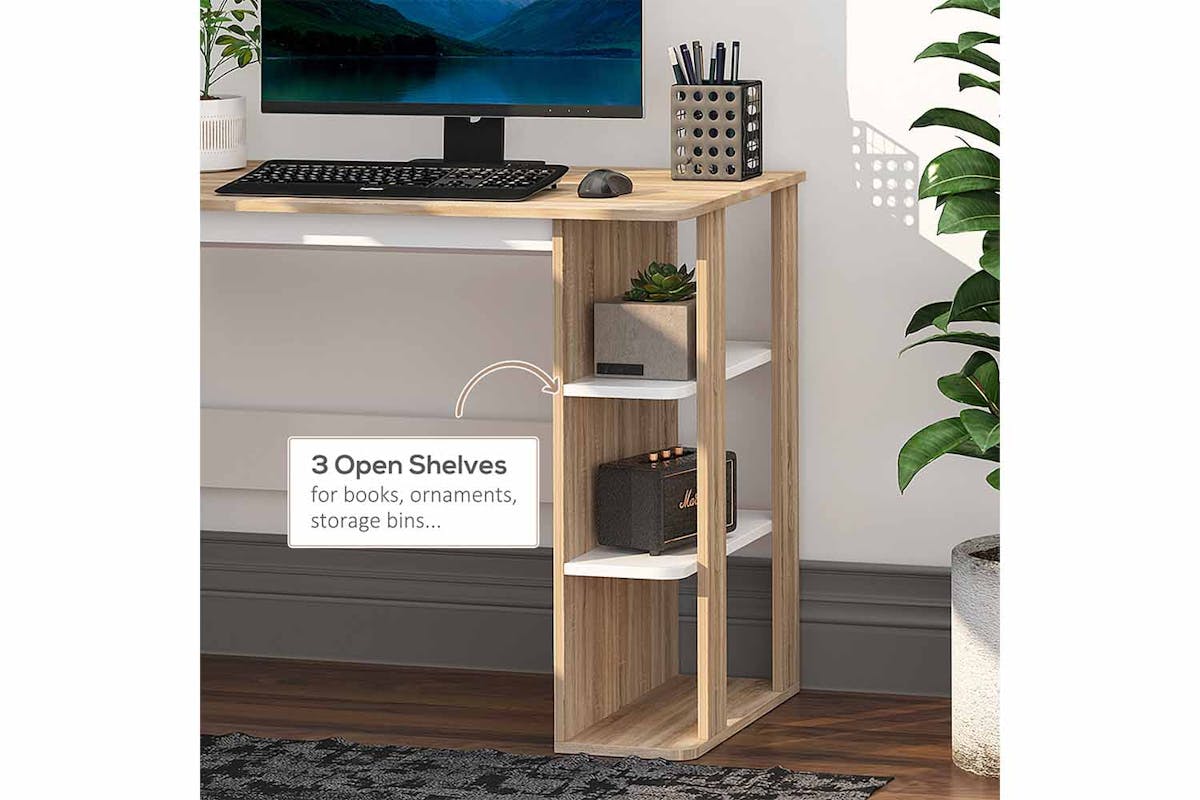 Homcom Computer Desk with 3-Tier Storage Shelf | Natural/White-5