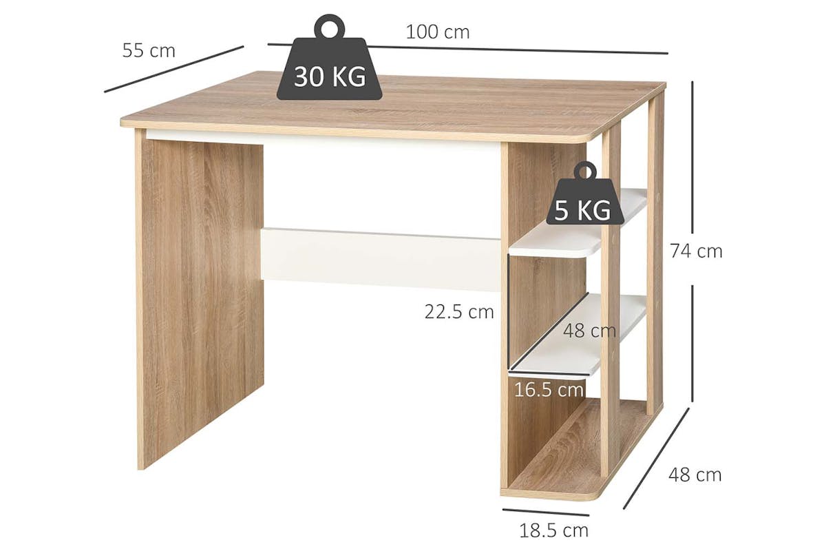 Homcom Computer Desk with 3-Tier Storage Shelf | Natural/White-7