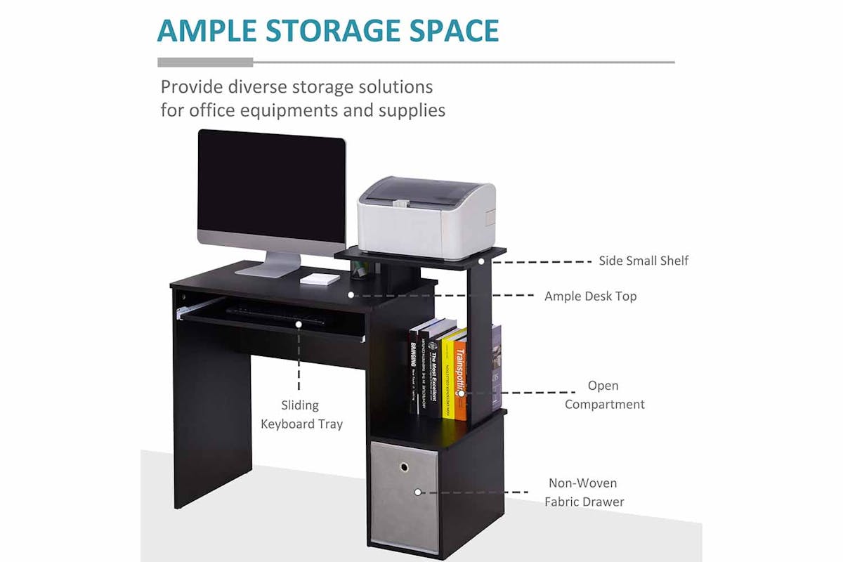 Homcom Computer Desk with Sliding Keyboard Tray & Storage Drawer | Black-3