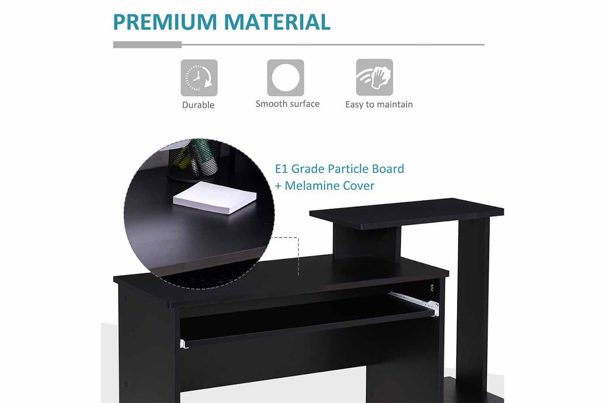 Homcom Computer Desk with Sliding Keyboard Tray & Storage Drawer | Black-4