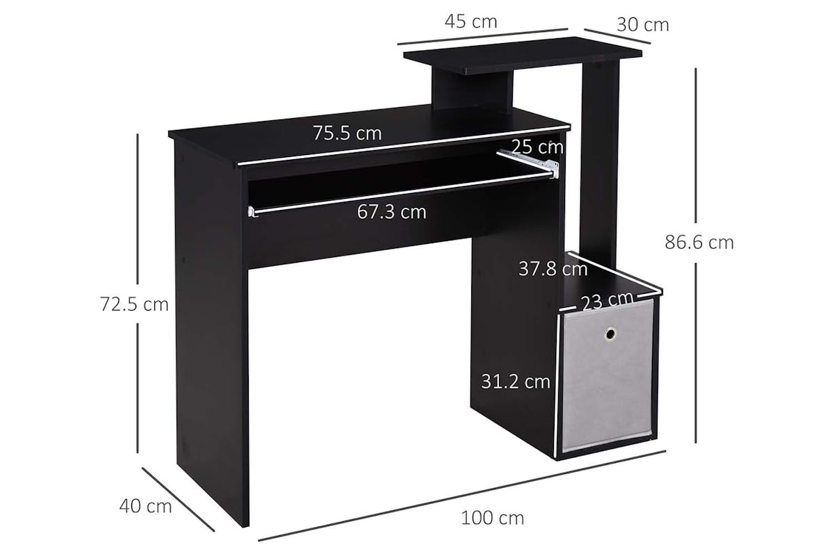 Homcom Computer Desk with Sliding Keyboard Tray & Storage Drawer | Black-6